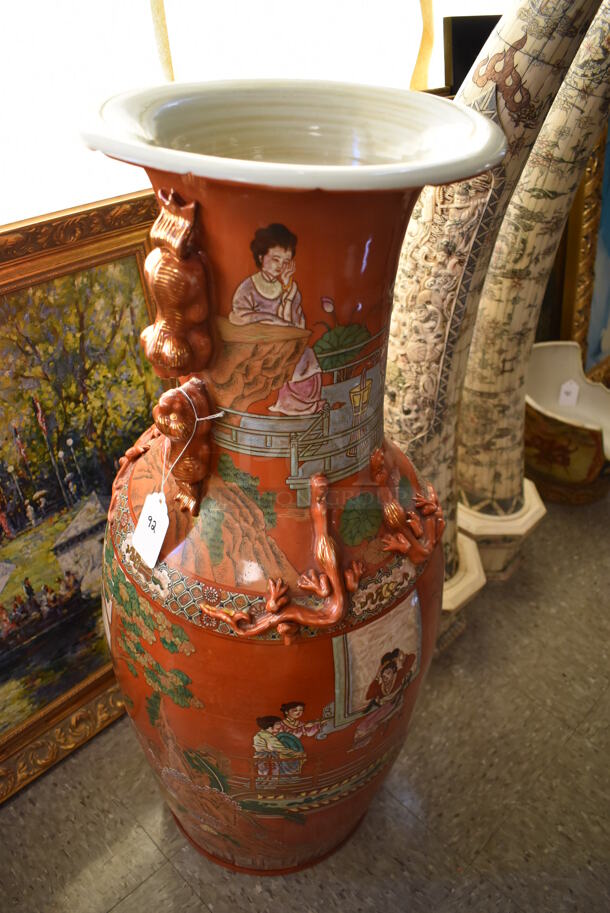Ornate Asian Style Vase w/ Dragon Motif and Lion Handles. - Image 7 of 8