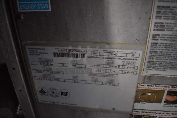 2014 Pitco Frialator Model SSH60 ENERGY STAR Stainless Steel Commercial 4 Bay Natural Gas Powered Deep Fat Fryer w/ 6 Metal Fry Baskets and Filtration System on Commercial Casters. 80,000 BTU. 62.5x35x49 - Image 9 of 12