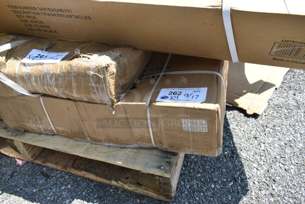 4 BRAND NEW SCRATCH AND DENT! Lancaster Table & Seating 427BASECNR50 50 lb. Black Round Concrete Umbrella Base. May Be Missing Pieces. 4 Times Your Bid!  - Image 4 of 4