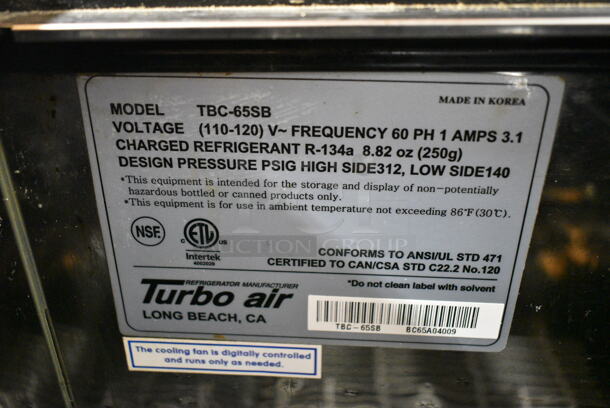 Turbo Air TBC-65SB Metal Commercial Back Bar Bottle Cooler w/ 2 Sliding Lids on Commercial Casters. 115 Volts, 1 Phase. Tested and Powers On But Does Not Get Cold - Image 6 of 6