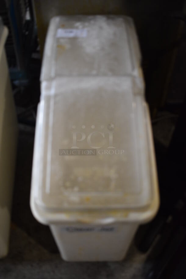 Continental White Poly Ingredient Bin w/ Clear Lid on Commercial Casters. 12.5x30x27.5 - Image 1 of 6