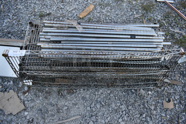 ALL ONE MONEY! Lot of 7 Chrome Finish Wire Shelves and 24 Poles