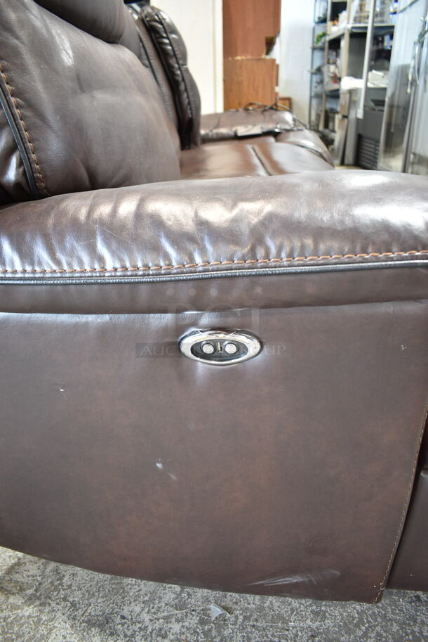 Brown Leather Style 3 Section Couch.  - Image 4 of 10