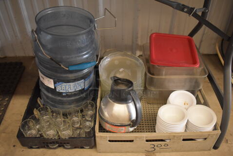 ALL ONE MONEY! Lot of Various Items Including San Jamar Blue Poly Ice Bucket and Poly Bins