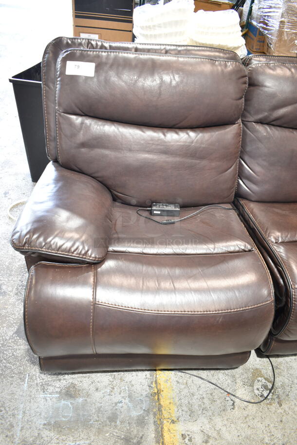 Brown Leather Style 3 Section Couch.  - Image 5 of 10