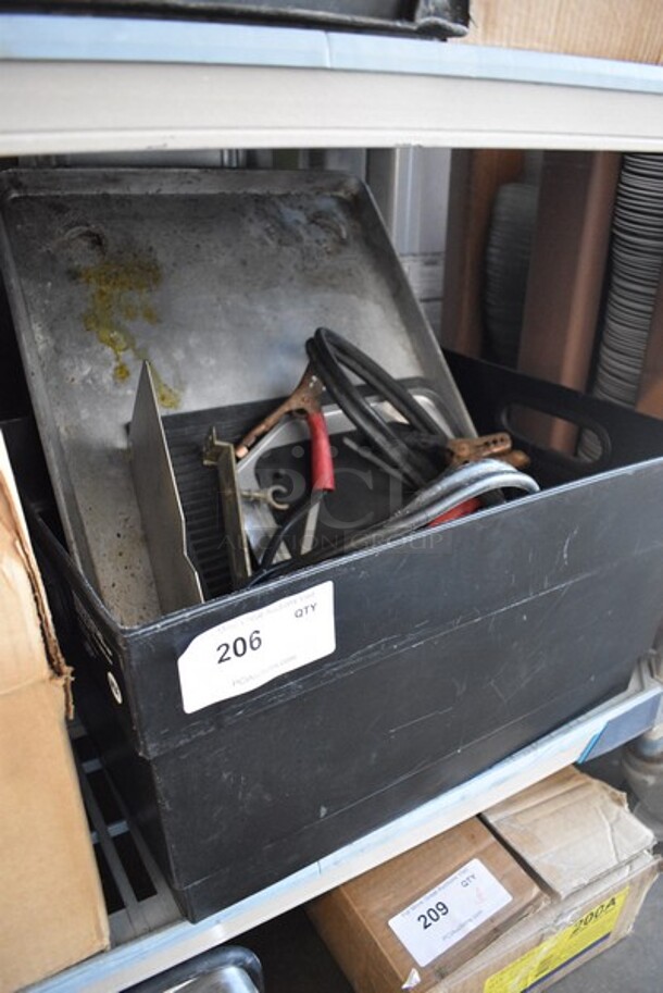 ALL ONE MONEY! Lot of Various Items Including Metal Baking Pan and Jumper Cables In Black Poly Bin. 21x15x11. - Image 4 of 4
