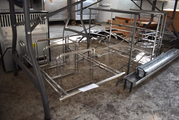 ALL ONE MONEY! Lot of Items Under Table Including 10 Various Metal Stands and 2 Metal Bins - Image 1 of 9