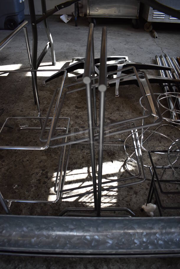 ALL ONE MONEY! Lot of Items Under Table Including 10 Various Metal Stands and 2 Metal Bins - Image 5 of 9