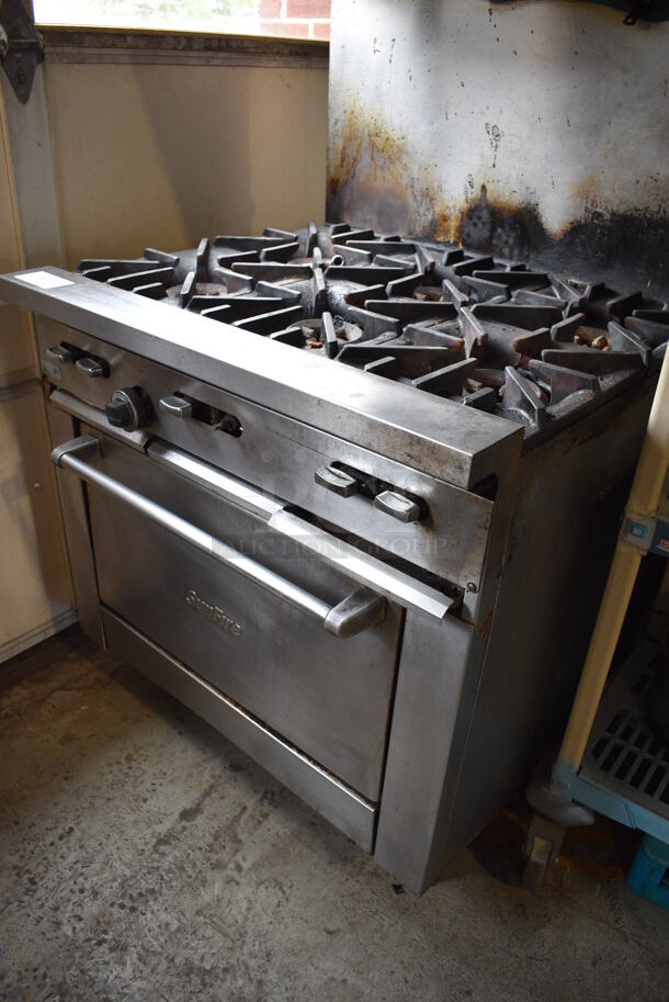 Garland SunFire Stainless Steel Commercial Natural Gas Powered 6 Burner Range w/ Oven, Salamander Cheese Melter and Backsplash. 36x34x70 - Image 5 of 5