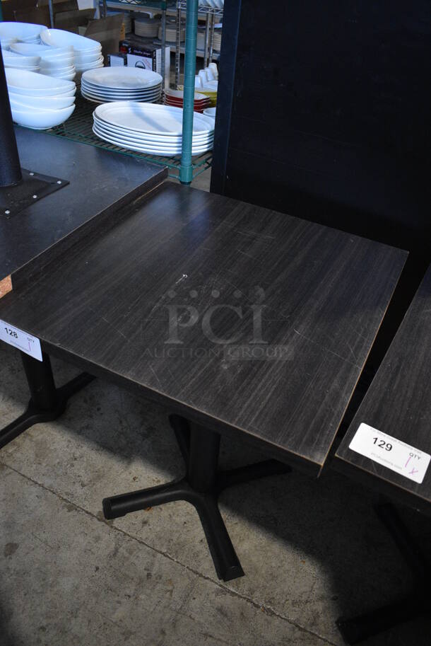 Dark Gray Wood Pattern Dining Table on Black Metal Table Base. Stock Picture - Cosmetic Condition May Vary. 24x24x29.5 - Image 3 of 3