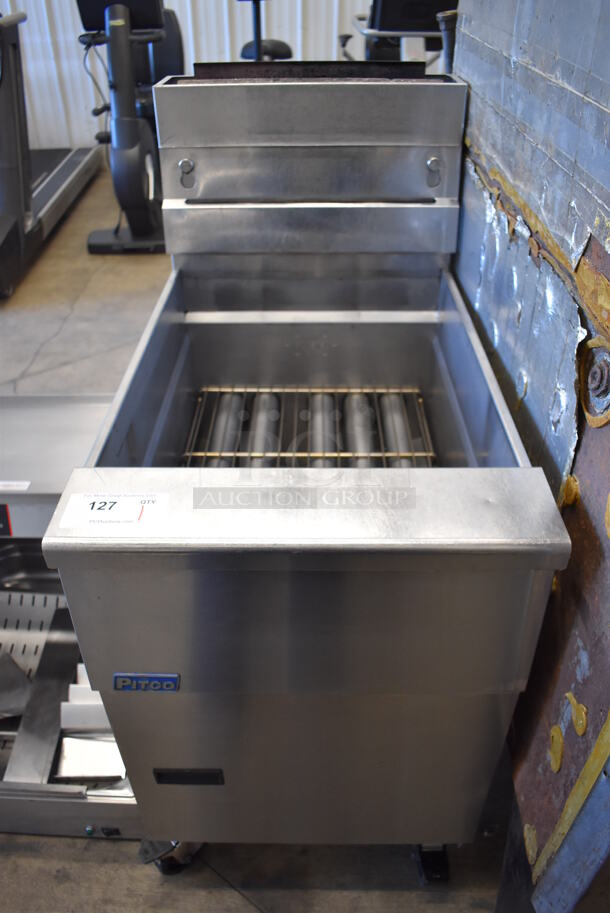 Pitco Frialator Stainless Steel Commercial Gas Powered Oversized Deep Fat Fryer on Commercial Casters. 20x34x47
