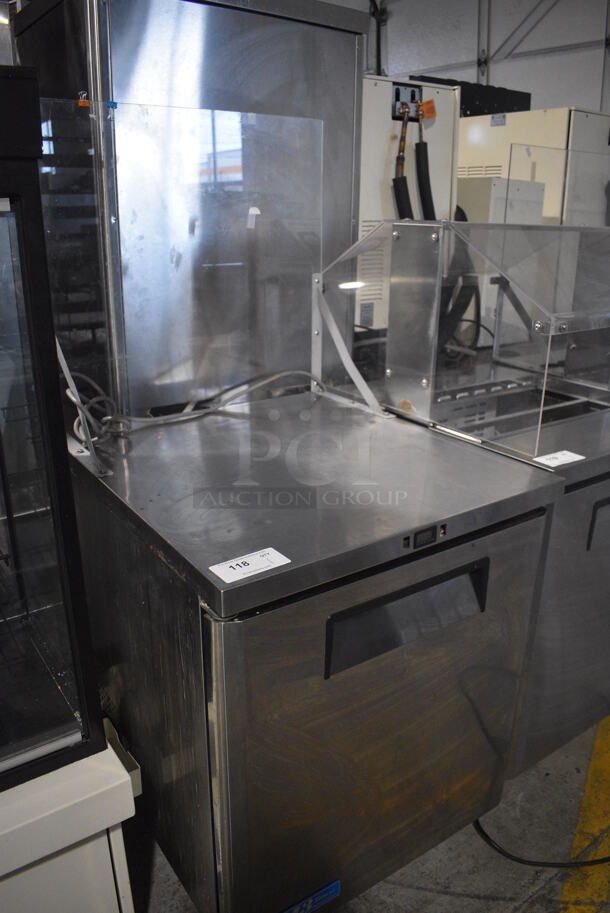 Turbo Air Model MUR-28 Stainless Steel Commercial Single Door Under Counter Cooler w/ Poly Clear Sneeze Guard. 115 Volts, 1 Phase. 27.5x30x63. Tested and Powers On But Does Not Get Cold - Image 3 of 5