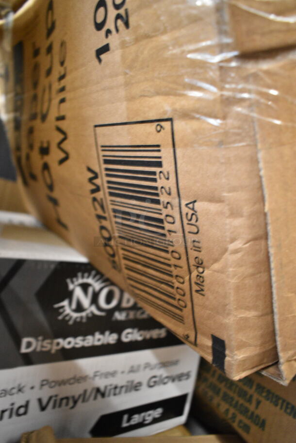 PALLET LOT of 30 BRAND NEW Boxes Including 2 Box 5001BNAP Choice White Beverage Cocktail Napkin 4000/case, 500MFTN Lavex Natural Brown Kraft M-Fold (Multifold) Towel - 4000/Case, 2 Bundle 245CB12 WHITE Choice 12" x 12" x 2" White Customizable Corrugated Plain Pizza Box - 50/Bundle, 795KFTL4PE Choice 4 oz. Round PET Take-Out Lid - 1000/Case, Choice Black 2 oz Portion Cups, 2 Box 612FS1116 Choice Full Size Foil Steam Table Pan Shallow 1 11/16" Depth - 50/Case, Choice Food Containers, 50012W Choice 12 oz. White Poly Paper Hot Cup - 1000/Case, Dart 60HT1 White Foam Hinged Lid Container 6" x 6" x 3" - 500/Case, CH24DEF 24 oz. Tamper-Resistant, Tamper-Evident Hinged Container, 831741 Cinnamon Buns Clam clear pet hinged containers. 30 Times Your Bid! - Image 11 of 12