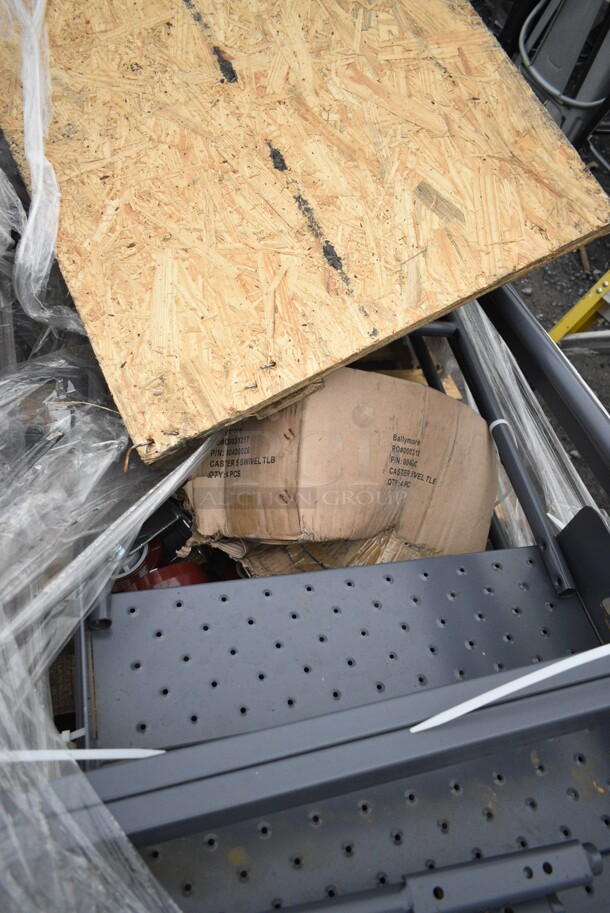 BRAND NEW SCRATCH AND DENT! Ballymore 324CL914 CL-9-14 Perforated 9-Step Heavy-Duty Steel Rolling Cantilever Ladder with 90" Platform Height, 14" Overhang, and 87" Vertical Clearance. May Be Missing Pieces.  - Image 4 of 7