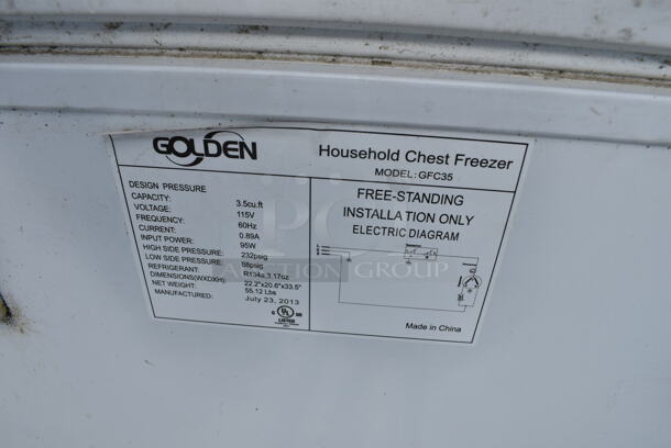 Golden GFC35 Metal Chest Freezer. 115 Volts, 1 Phase. Tested and Working! - Image 3 of 3