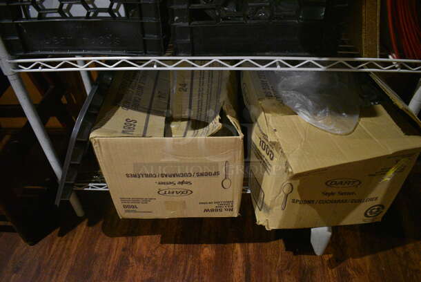 White Finish 4 Tier Shelving Unit w/ Contents Including Chafing Dish Frames, Cake Stands, Glass Bowls. BUYER MUST REMOVE. BUYER MUST DISMANTLE. PCI CANNOT DISMANTLE FOR SHIPPING. PLEASE CONSIDER FREIGHT CHARGES. 36x14x55. (bar) - Image 5 of 6