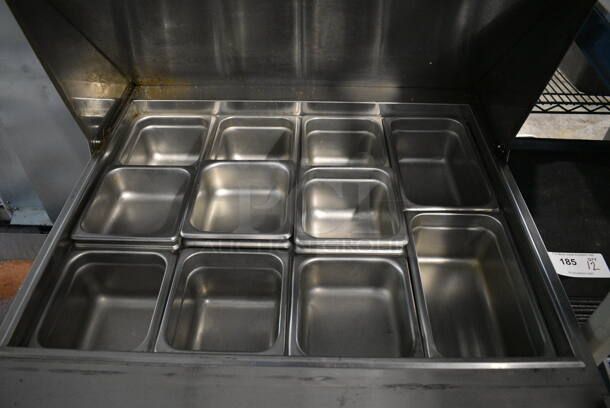 Migali Model C-SP27-12BT Stainless Steel Commercial Sandwich Salad Prep Table Bain Marie Mega Top w/ Various Drop In Bins on Commercial Casters. 115 Volts, 1 Phase. 28x34x45. Tested and Working! - Image 3 of 5