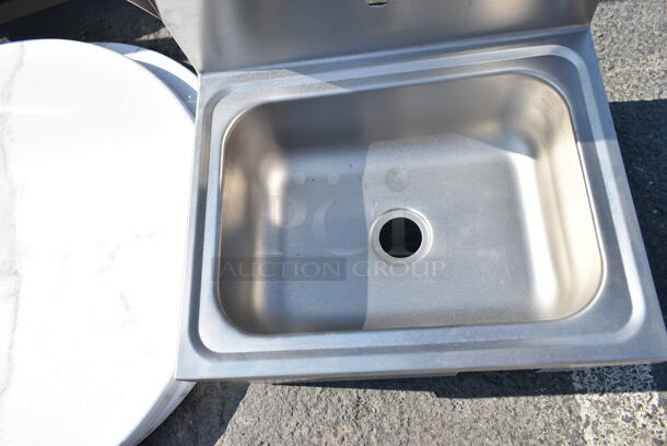 BRAND NEW SCRATCH AND DENT! Regency 600HS17KSPT Stainless Steel Single Bay Wall Mount Hands Free Sink w/ Back Splash.  - Image 4 of 6