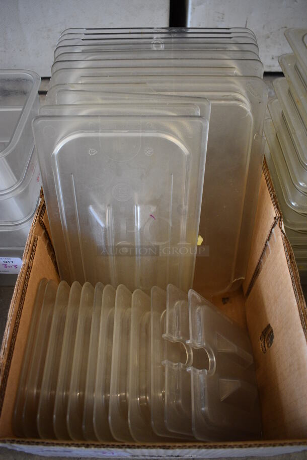 ALL ONE MONEY! Lot of 24 Clear Poly Drop In Bin Lids; Twelve 1/6 Size, Three 1/3 Size and Nine 1/2 Size.