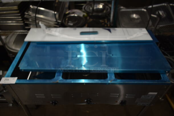 BRAND NEW SCRATCH AND DENT! 2023 Avantco 177STE3S Stainless Steel Commercial Electric Powered 3 Bay Steam Table w/ Under Shelf. 120 Volts, 1 Phase. Tested and Working! - Image 3 of 5