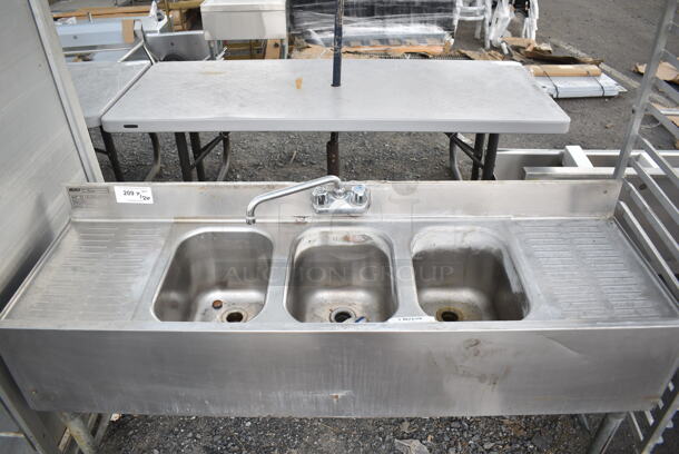 Eagle BSC-18 Stainless Steel Commercial 3 Bay Back Bar Sink w. Dual Drain Boards.  - Image 3 of 8