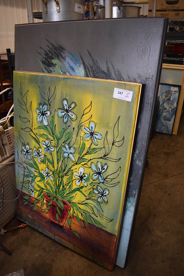 2 Various Framed Pictures; Flowers and  Abstract Flowers. 37x2x49, 40.5x1x60.5. 2 Times Your Bid!