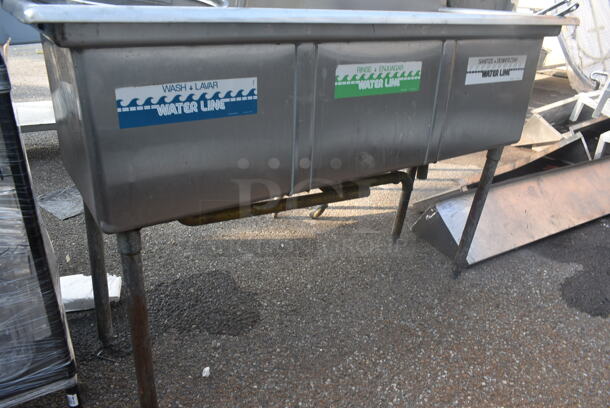 Stainless Steel Commercial 3 Bay Sink w/ Faucet, Handles, Spray Nozzle Attachment. Bays 18x18 - Image 8 of 10