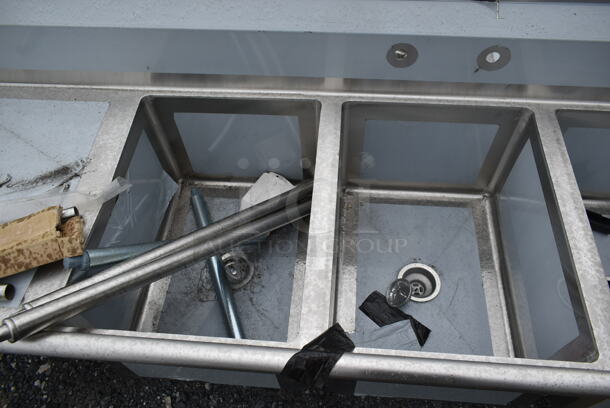 BRAND NEW SCRATCH AND DENT! Regency 600S31824224 Stainless Steel Commercial 3 Bay Sink w/ Dual Drain Boards. Comes w/ Legs. - Image 3 of 5