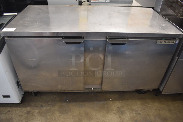 Beverage-Air WTR60A Commercial Stainless Steel 2-Door Undercounter Cooler With Polycoated Racks on Commercial Casters.  115V, 1 Phase. Tested and Powers On But Does Not Get Cold - Image 1 of 6