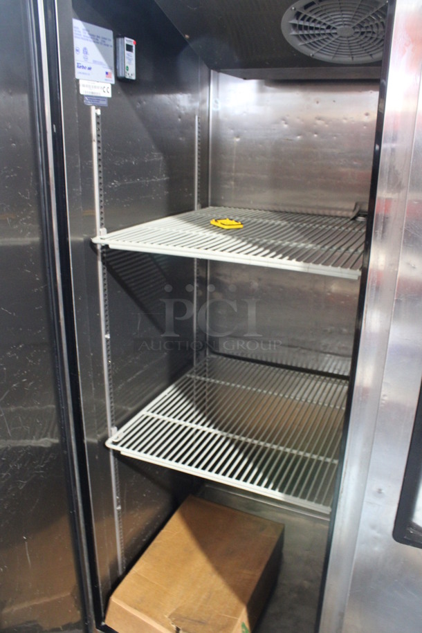 Turbo Air Model M3R47-2 Stainless Steel Commercial 2 Door Reach In Cooler w/ Poly Coated Racks on Commercial Casters. 115 Volts, 1 Phase. 52x31x83. Tested and Working! - Image 6 of 7