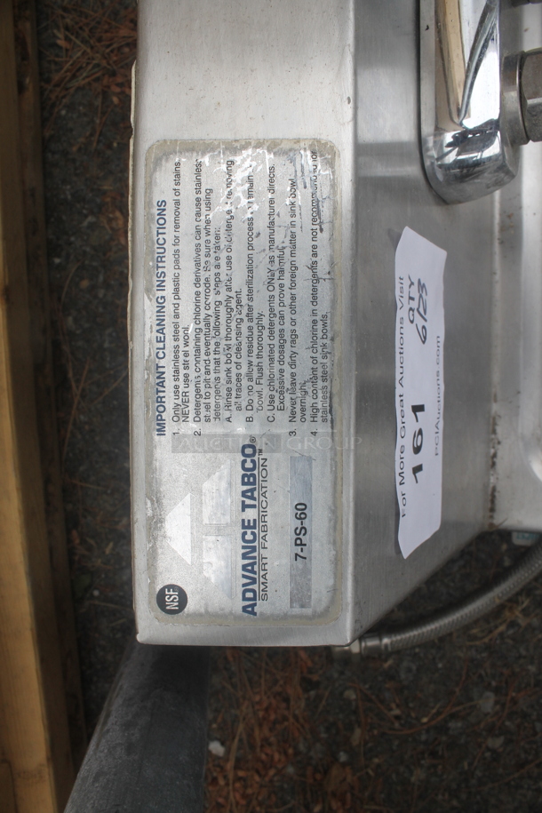 Advance Tabco Stainless Steel Commercial Single Bay Wall Mount Sink w/ Faucet and Handles. - Image 4 of 5