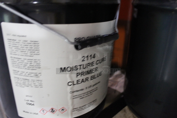 ALL ONE MONEY! PALLET LOT of Buckets; Moisture Cure Primer Clear Blue, Light Organic Yellow, Behr Concrete Bonding Primer. BUYER MUST REMOVE. - Image 2 of 8