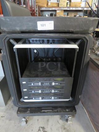 One Portable Case On Casters With # Crown Power Amplifiers, #XLS402. 28X30X36