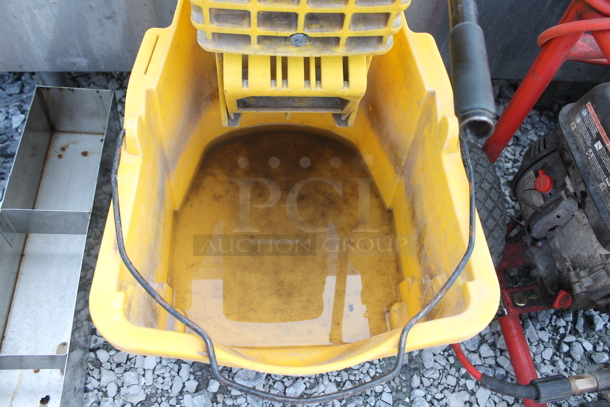 Yellow Poly Mop Bucket w/ Wringing Attachment on Casters. - Image 3 of 4