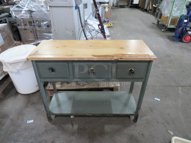 One Wooden 3 Drawer Table With Under Shelf. 41.5X16.5X33