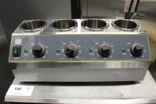 LIKE NEW! Carnival King 382SBW4 Stainless Steel Commercial Countertop Quad 32 oz. Sauce / Topping Bottle Warmer. 120 Volts, 1 Phase. Unit Has Only Been Used a Few Times! Tested and Working! - Image 1 of 8