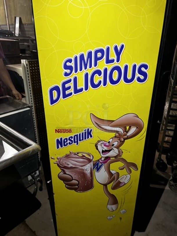 IDW Nesquick Beverage Single Door Reach In Cooler, Slight Scratches On One Side (see photos) Model G-12s. Working When Removed