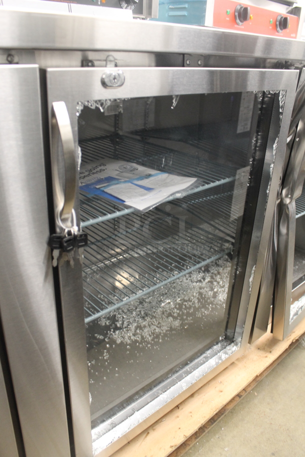 BRAND NEW SCRATCH AND DENT! 2023 Avantco 178UBB4GHCS Stainless Steel Commercial 3 Door Back Bar Cooler Merchandiser. See Pictures for 2 Broken Glass Doors. 115 Volts, 1 Phase. Tested and Working! - Image 5 of 8