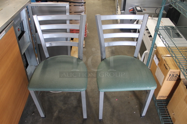 2 Ladderback Chairs w/ Green Cushions. 2 Times Your Bid!