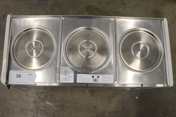 BRAND NEW SCRATCH AND DENT! Crathco D35-4 Stainless Steel Commercial Countertop 3 Hopper Refrigerated Beverage Machine Base. 115 Volts, 1 Phase. Tested and Working! - Image 4 of 6