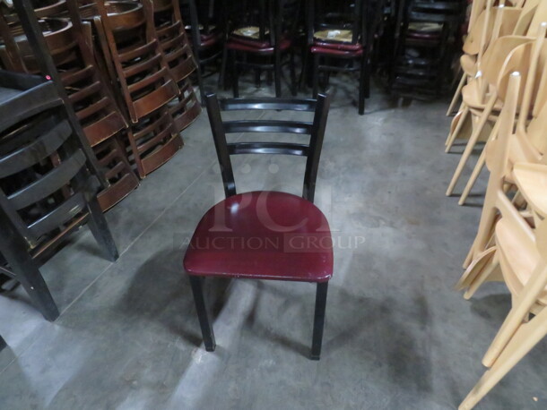 Black Metal Chair With A Burgundy Cushioned Seat. 4XBID - Image 2 of 3