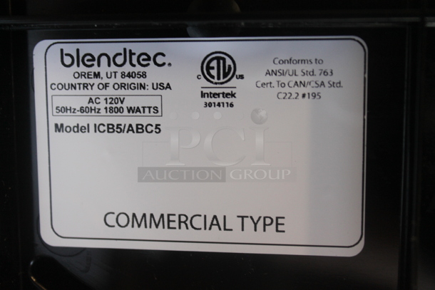 BRAND NEW! Blendtec ICB5/ABC5 Connoisseur 825 with Sound Enclosure and 90 oz. WildSide+ Jar. 120 Volts, 1 Phase. Unit Has Only Been Used a Few Times! Tested and Working!
 - Image 6 of 6