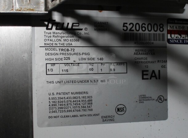 True TRCB-72 Stainless Steel Commercial 4 Drawer Chef Base on Commercial Casters. 115 Volts, 1 Phase. Tested and Working! - Image 4 of 5