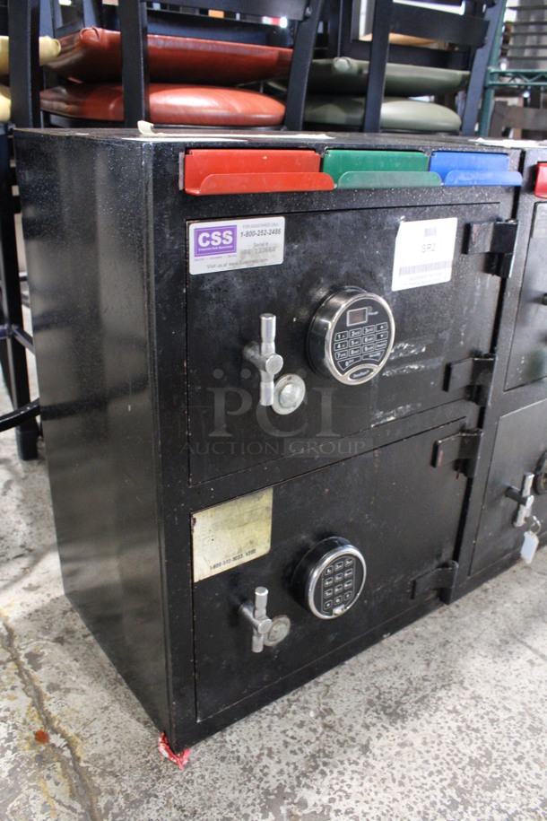 Corporate Safe Specialists Black Metal 2 Compartment Safe. Comes w/ 2 Combinations - Cannot Verify That The Combinations Are Accurate. 20x16x28 - Image 7 of 7