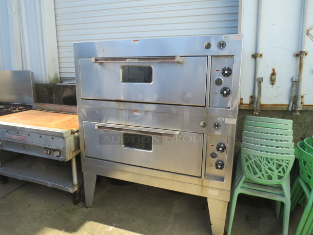 One Hobart Double Stack Deck Oven. Model# HCN60T. 208 Volt. 3 Phase. Unable To Test. 57X36X67