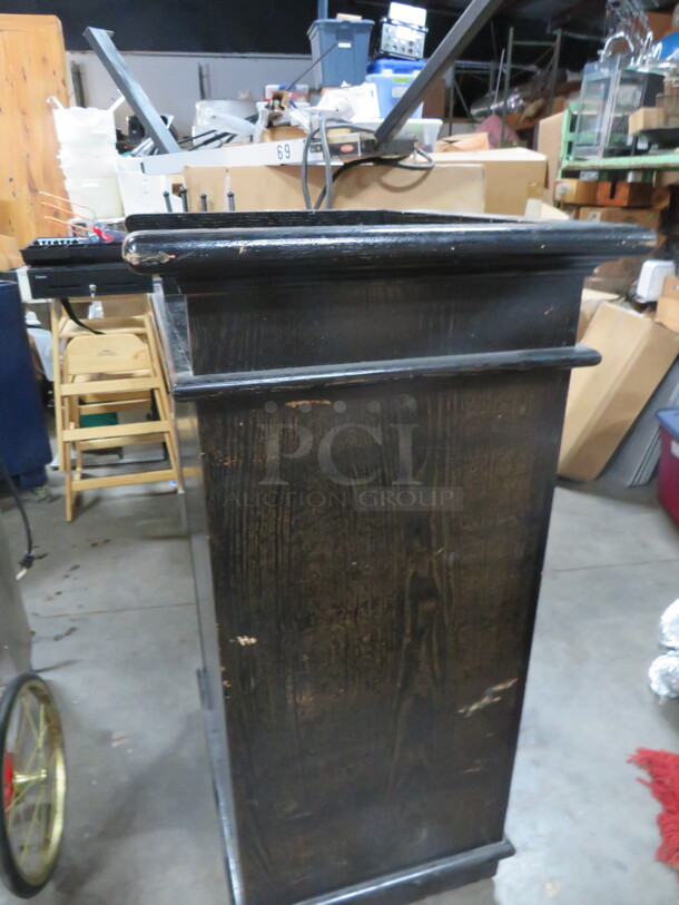 One Black Wooden 1 Door Hostess Stand With Under Storage On Casters, OR A 1 Door Trash Receptacle! 30X24X48 - Image 2 of 4