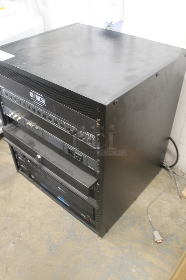 6 Electronic Rack Units in Black Metal Cabinet; Middleby Atlantic Power Center, Crestron Control Processor, Crestron Volume Tone Control, Ashly SRA-120 Power Amplifier, Extron AAP 301 Interface Extron Media Presentation Switcher. 6 Times Your Bid!   - Image 4 of 12