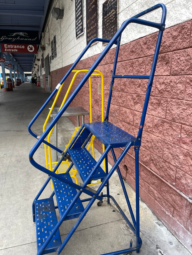 Nice! 78 in H Steel Rolling Ladder, 4 Steps, 450 lb Load Capacity NSF Blue Color - Image 3 of 7