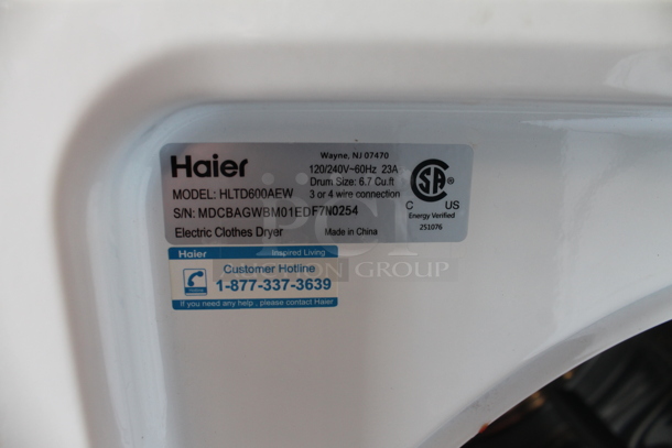 Haier HLTD600AEW Metal Front Load Dryer. 120/240 Volts. - Image 5 of 5