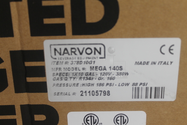BRAND NEW IN BOX! Narvon MEGA 140S 378D10G1 Stainless Steel Commercial Single 10 Gallon Bowl Refrigerated Beverage Dispenser. 120 Volts, 1 Phase. Tested and Working! Stock Picture Used For Gallery Picture. - Image 4 of 4